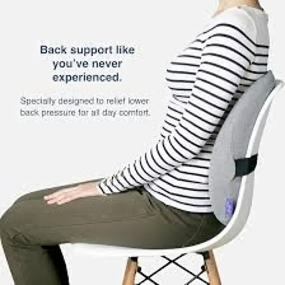 C Cushion Lab Extra Dense Lumbar Pillow Back Pain Support Strap Office Black
